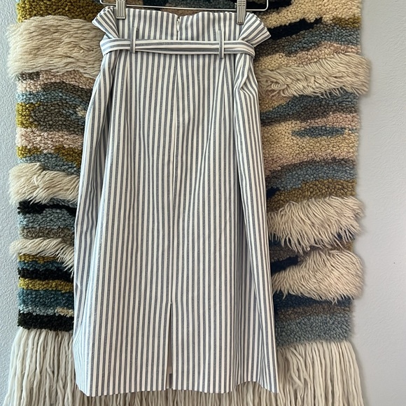 ANTONIO MELANI Paperbag High Waist Midi Pencil Skirt Striped Blue White Size 6 - Picture 2 of 11
